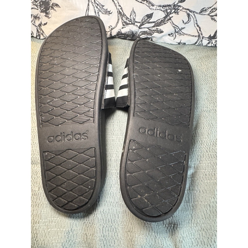 Adidas White And Black Striped Slides Women's 9 - Picture 6 of 7